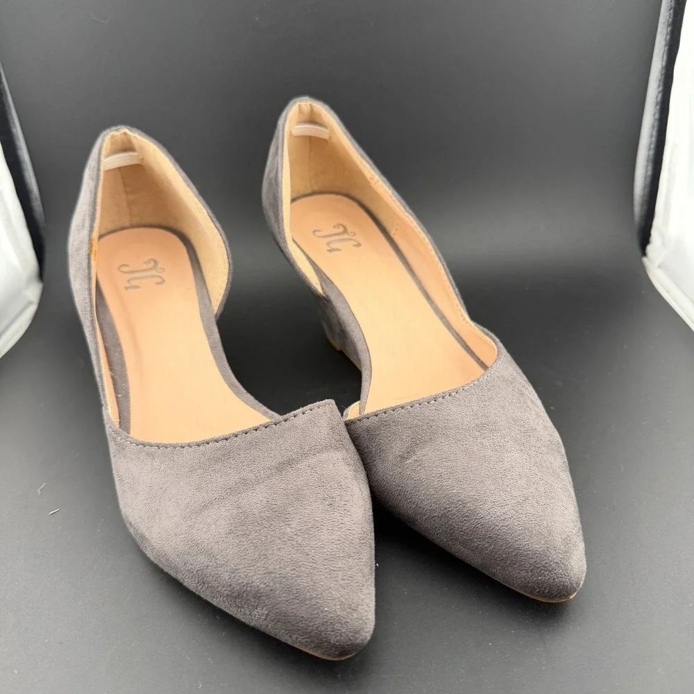 JG Womens Us 6 Pumps Smokey Gray Pointed Toe Comfort Slip On Wedge Heel Shoes
